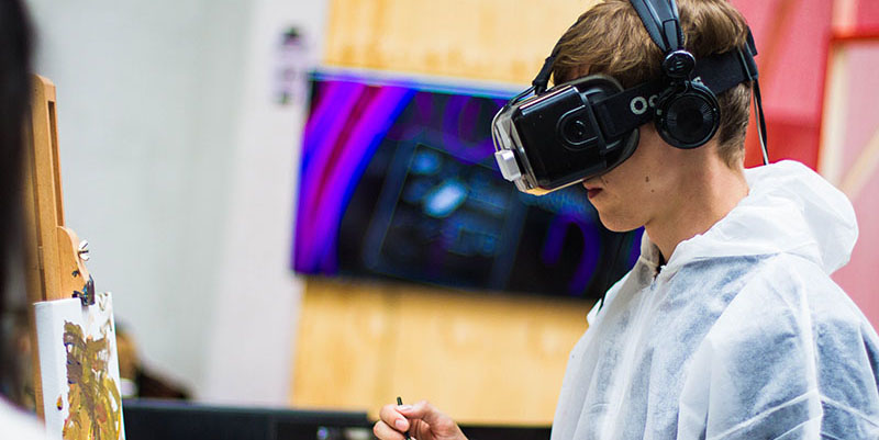  picture of boy using vr headset from a special event in the museum 
